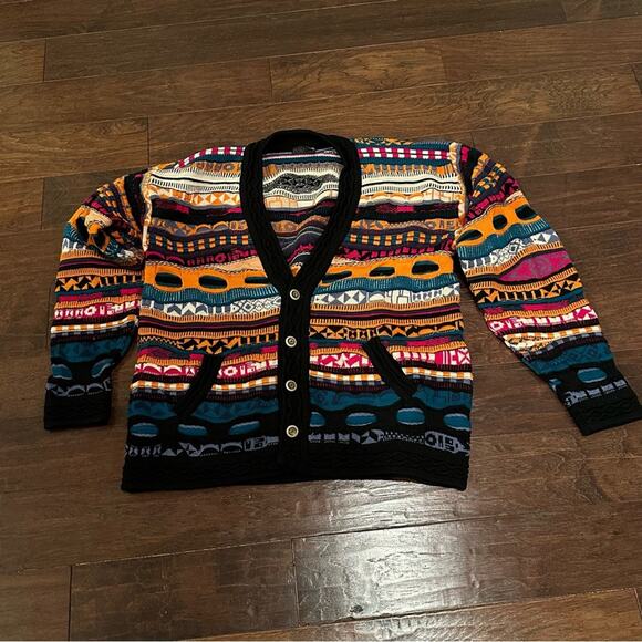 Vintage COOGI Australia Cardigan Sweater VTG Knit 100% Pure Wool Funky Unique XL - Picture 5 of 16
